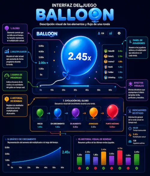 Elementos y funcionamiento del juego Balloon